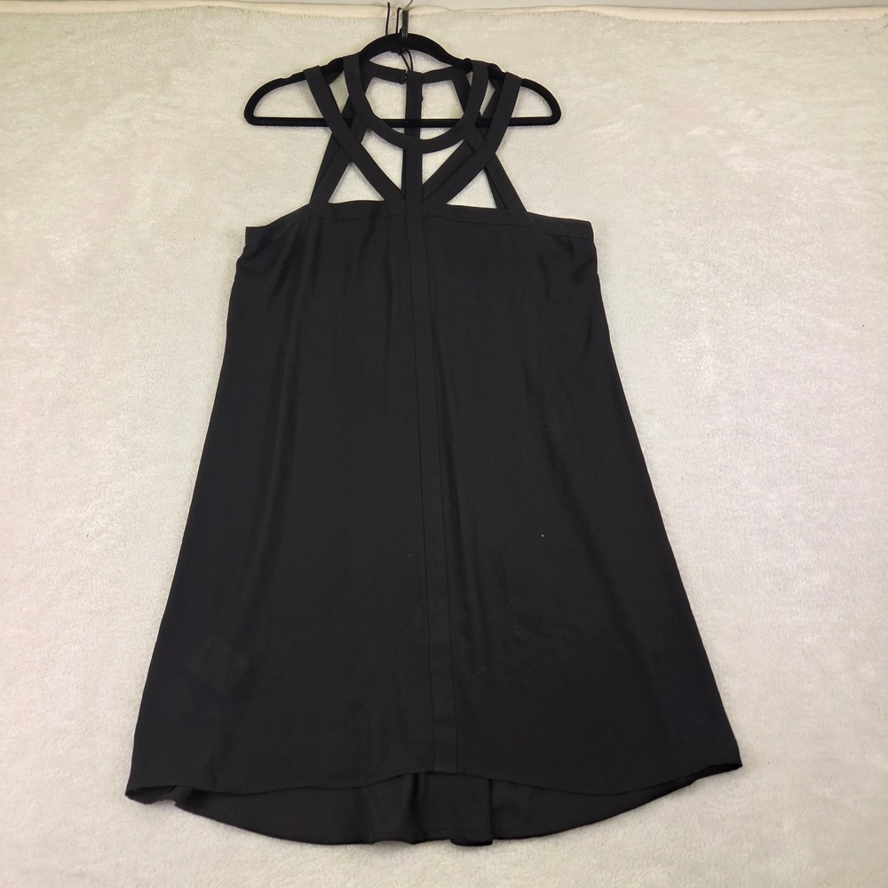 Black Cage Neck Strappy Sleeveless Top Geometric Edgy Statement Blouse